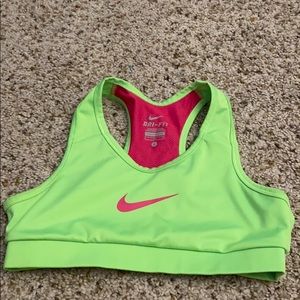 Neon green and pink nike sports bra